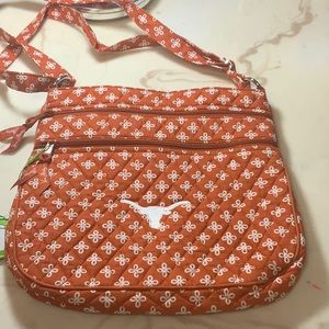 University of Texas Crossbody shoulder bag to outside zip pockets